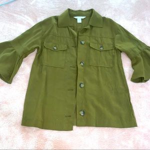 H&M olive jacket ruffle sleeve